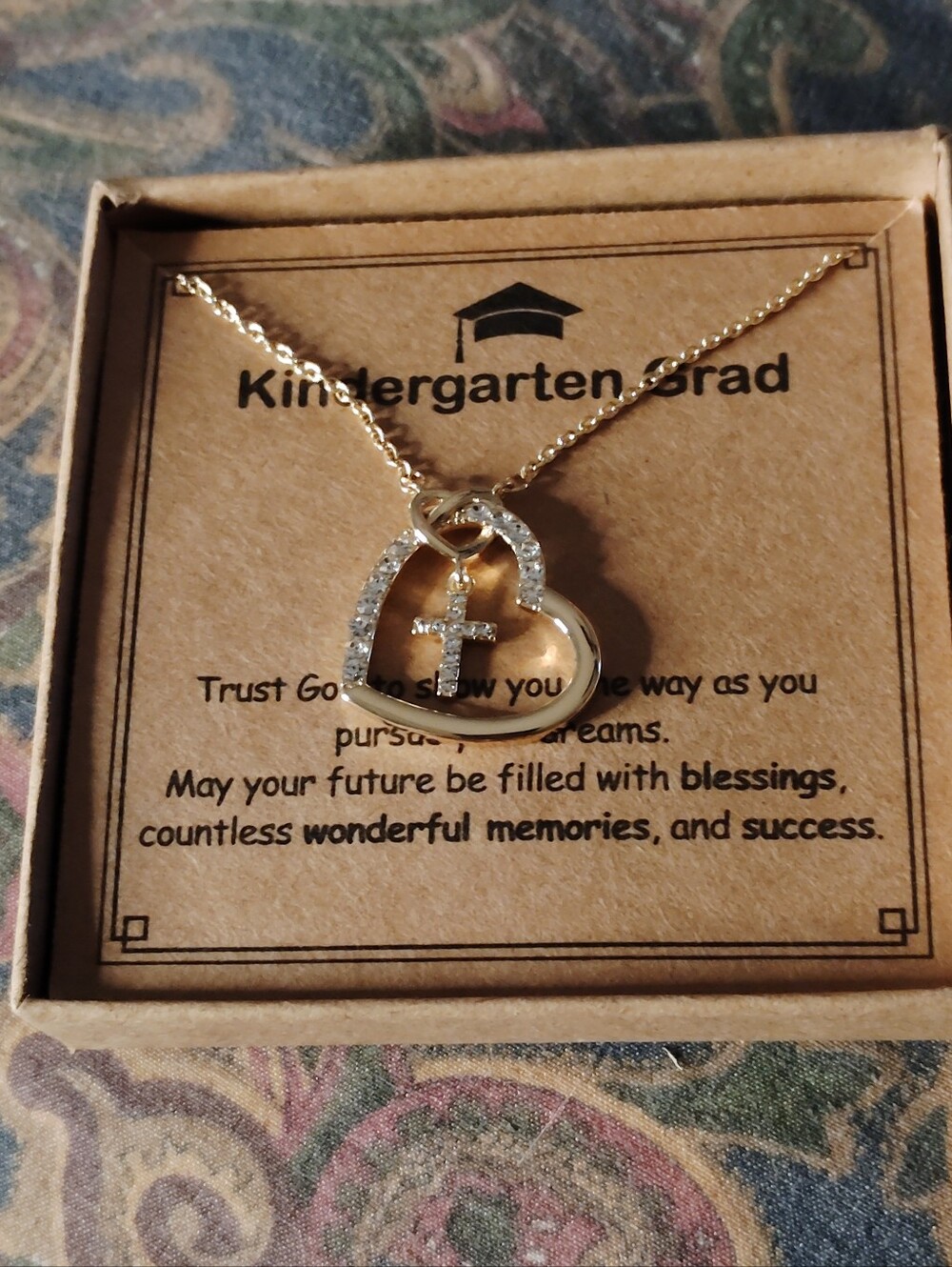 Gold Heart & Cross Necklace - Inspirational Kindergarten Grad Gift